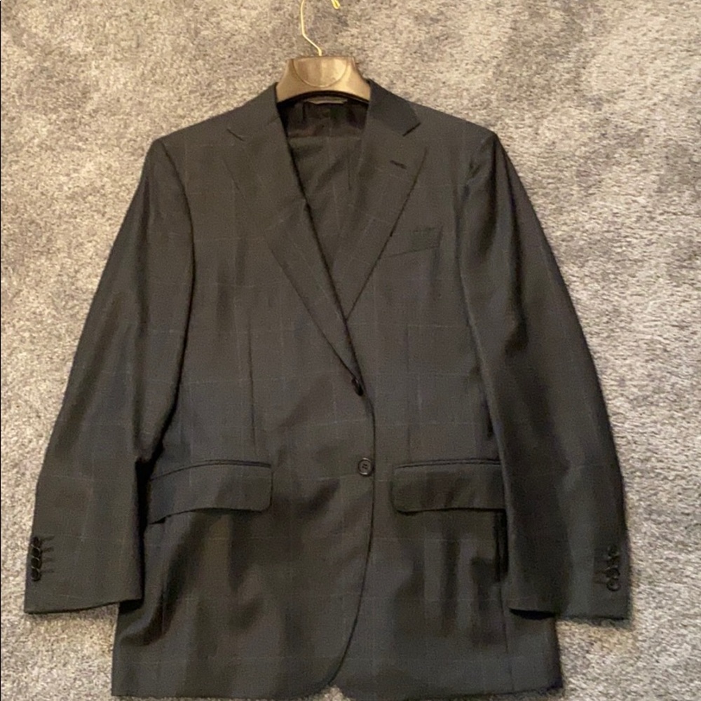 Trussini grey suit with light pin stripes.